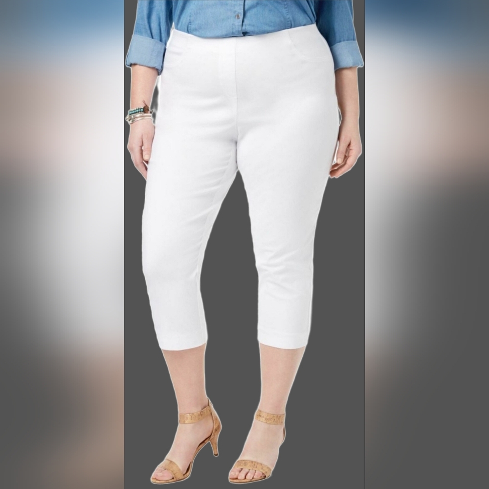 Ruby Rd. Stretch Rayon Plus-Size White Capri Pants Pull On 18